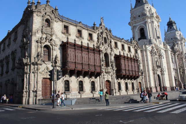 Typical Spanish colonial architecture in the historical Lima city centre